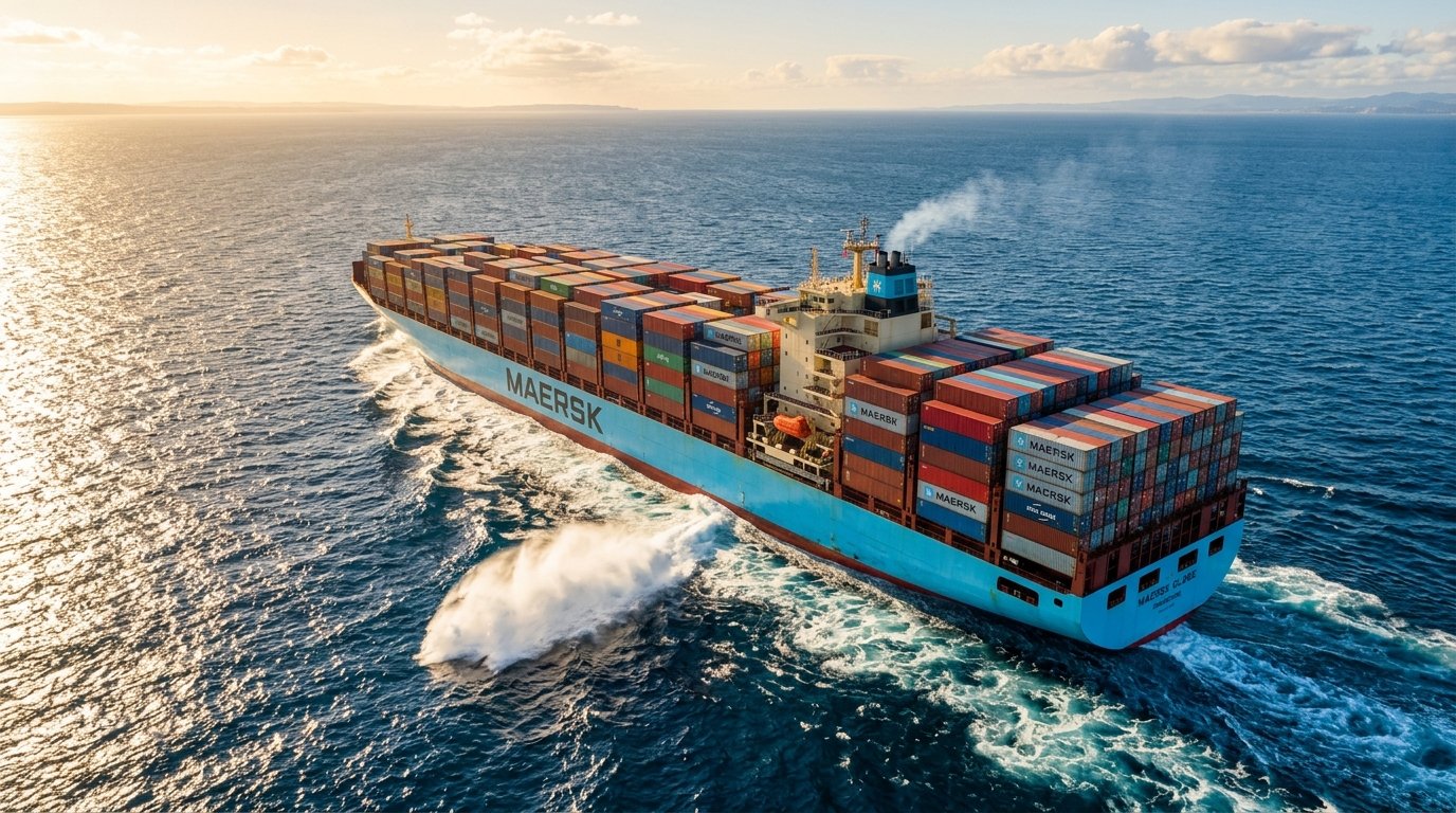 Ocean cargo vessel in transit